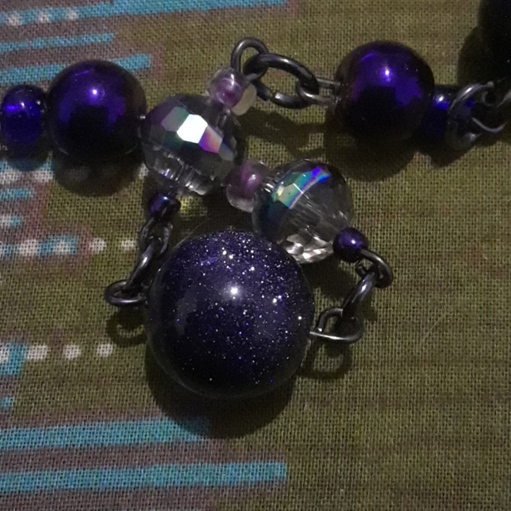 Crystal glass and blue goldstone bead necklace